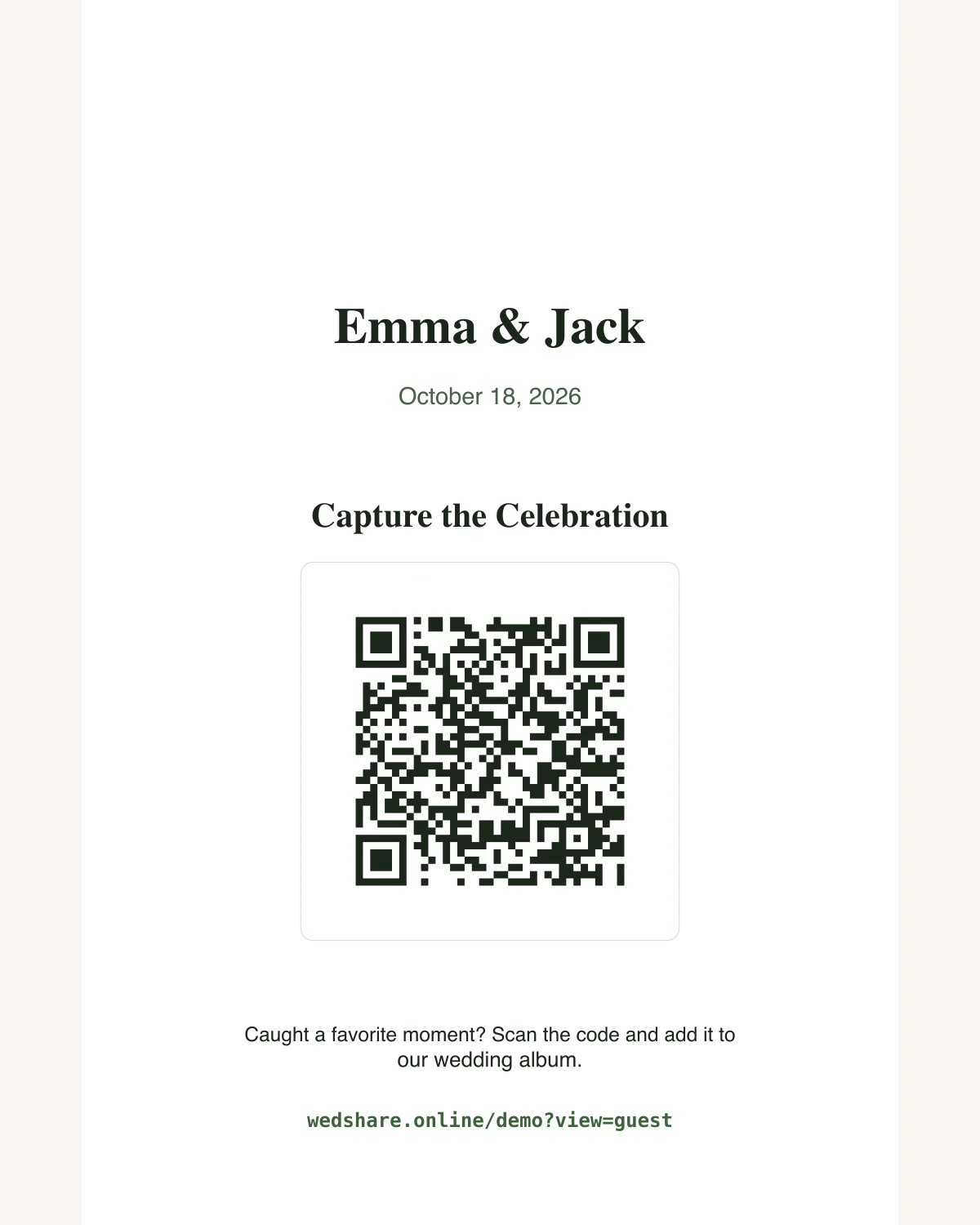 Sage Vines Bar Sign example with a demonstration QR code