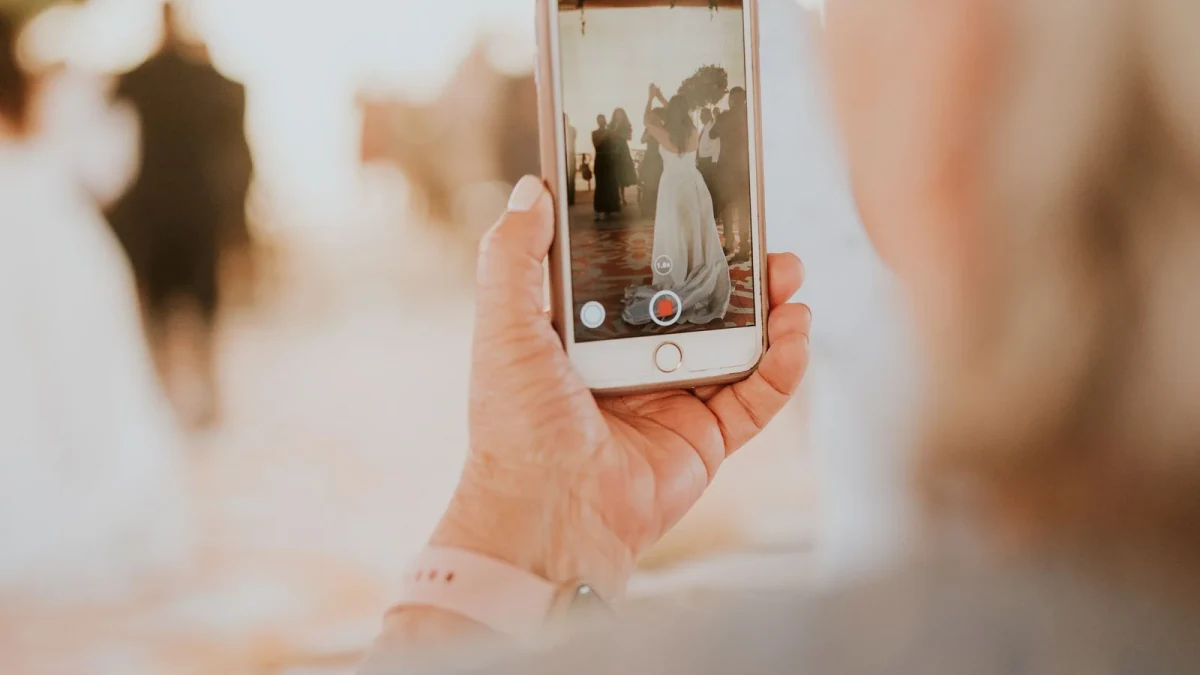 Comparison of smartphone screens showing wedding photo sharing apps